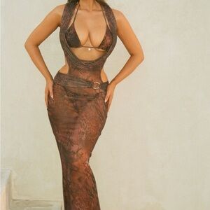 OUTCAST ALISA MAXI DRESS MAUVE LEOPARD